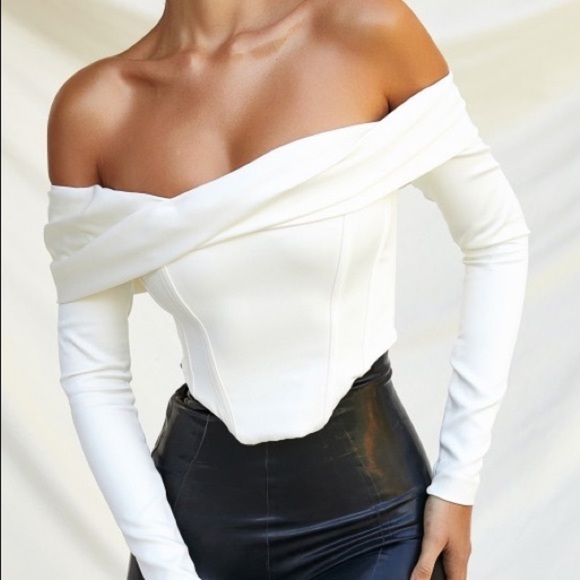 House of CB Tops - HOUSE OF CB ‘Evita’ White Off the Shoulder Corset Top